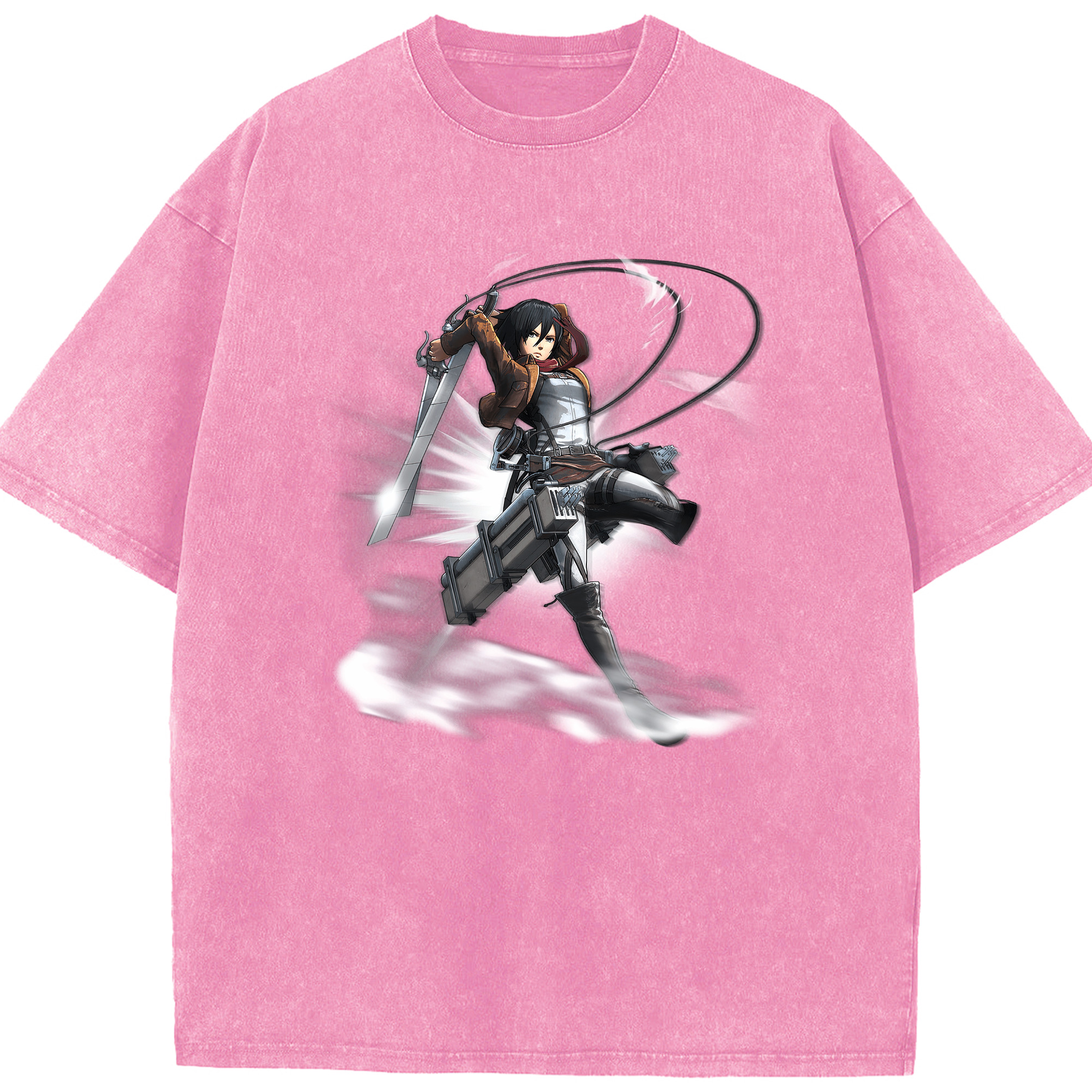 （画像用） 進撃の巨人 ミカサ·アッカーマン Attack on Titan Mikasa Ackerman 綿100% ヴィンテージ風 半袖Tシャツ（フロントプリント）